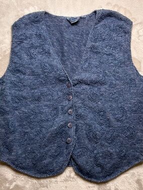 Cambridge Dry Goods Sweater Vest Womens M Blue Floral Embroidered Soft Girl